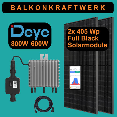 Balkonkraftwerk Deye SUN M-80 800 W/600W und 2x Solarmodule 405 Wp Full Black TW