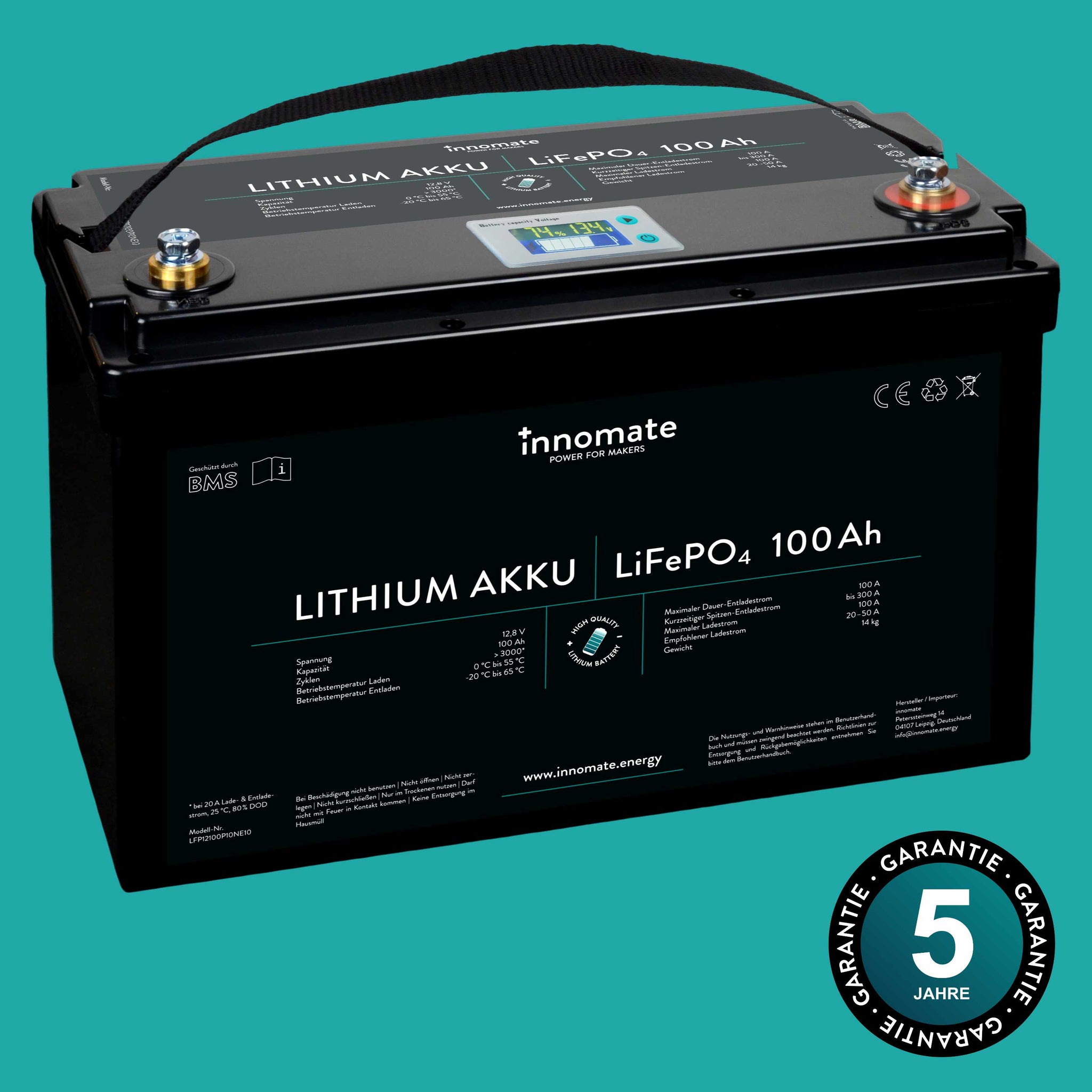 Lithium Akku 100Ah 12V LiFePO4 mit BMS Speicher Solar Wohnmobil