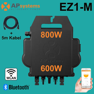 Micro-Wechselrichter 800W APsystem EZ1-M mit WLAN und Bluetooth inkl. 5m Schuko-Kabel